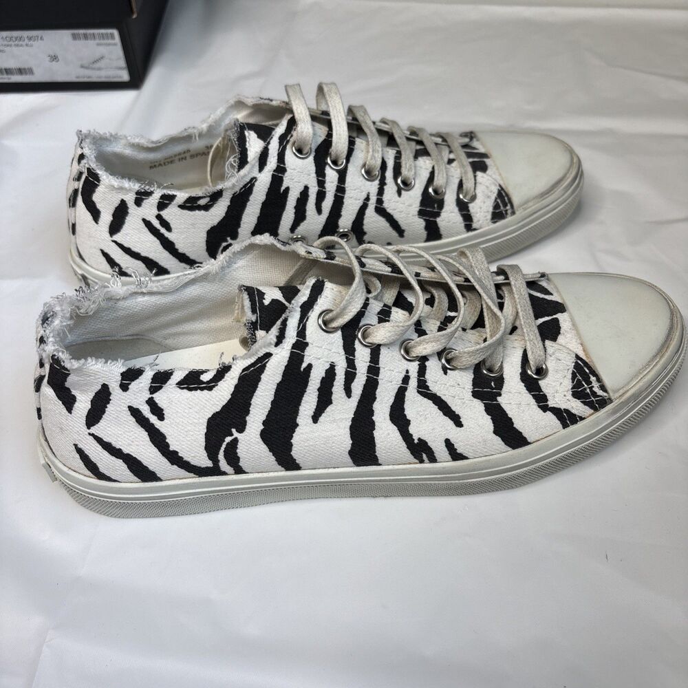 Saint Laurent Paris Zebra Print Low Top Sneakers Canvas Shoes New Box Dust Bag - Picture 4 of 16